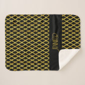 モノグラム金ゴールド及び黒色角箔模様 シェルパブランケット (正面(横))