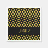 モノグラム金ゴールド及び黒色角箔模様 スタンダードカクテルナプキン (正面)