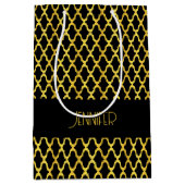 モノグラム金ゴールド及び黒色角箔模様 ミディアムペーパーバッグ (正面)