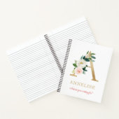 モノグラム金ゴールド文字A |フローラモットーまたは引用文 ノートブック (内部)