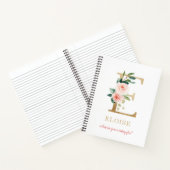 モノグラム金ゴールド文字E |フローラモットーまたは引用文 ノートブック (内部)