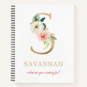 モノグラム金ゴールド文字S |フローラモットーまたは引用文 ノートブック (正面)