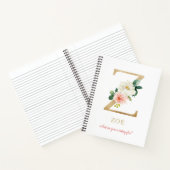 モノグラム金ゴールド文字Z |フローラモットーまたは引用文 ノートブック (内部)