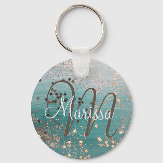 モノグラム金ゴールド星オンティール（緑がかった色）ボタン キーホルダー (正面)