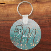 モノグラム金ゴールド星オンティール（緑がかった色）ボタン キーホルダー (正面)