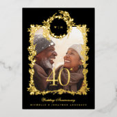 モノグラム金ゴールド植物学結婚40周年 箔招待状 (正面)