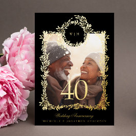 モノグラム金ゴールド植物学結婚40周年 箔招待状