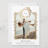 モノグラム金ゴールド植物性リースフォトフレーム結婚ズ セーブザデート (正面)