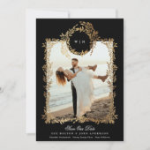 モノグラム金ゴールド植物性リース結婚のフォトフレーム セーブザデート (正面)