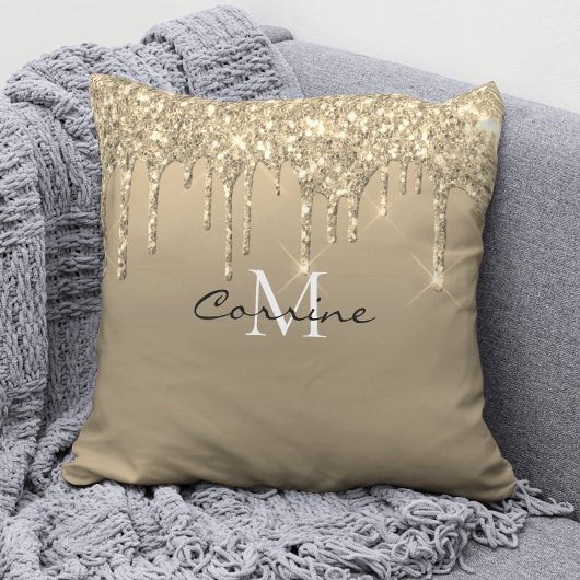 モノグラム金ゴールド滴下グリッターメタリックスクールアクセント クッション