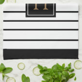 モノグラム金ゴールド白黒ストライプの キッチンタオル (折り畳み)