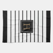 モノグラム金ゴールド白黒ストライプの キッチンタオル (横)