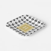 モノグラム金ゴールド白黒ハーレクイン模様 ペーパープレート (傾斜あり)