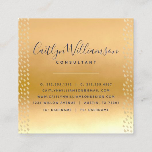 モノグラム金ゴールド紫の青い水色の大理石スクリプト スクエア名刺 (裏面)