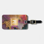 モノグラム金ゴールド紫グリーンブルー大理石の水色 ラゲッジタグ (正面横)