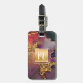 モノグラム金ゴールド紫グリーンブルー大理石の水色 ラゲッジタグ (正面縦)