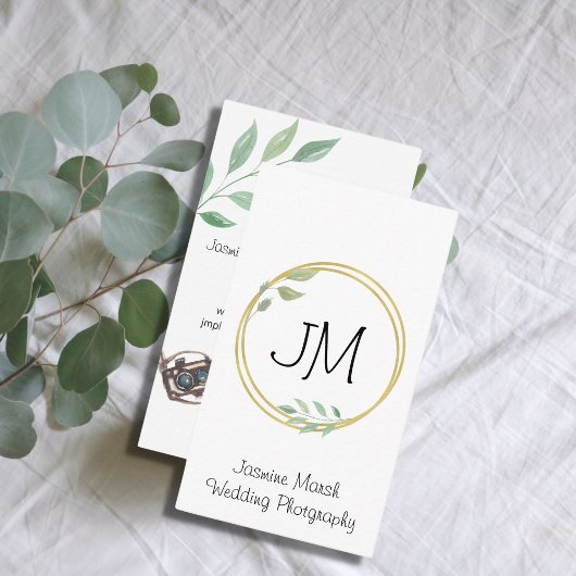 モノグラム金ゴールド結婚フレームの写真家の垂直 名刺