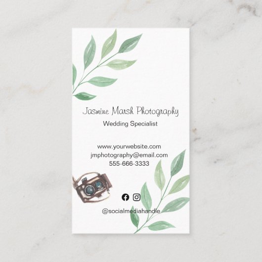 モノグラム金ゴールド結婚フレームの写真家の垂直 名刺 (裏面)