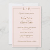 モノグラム金ゴールド赤面グレイモダンア結婚パサンド 招待状 (正面)