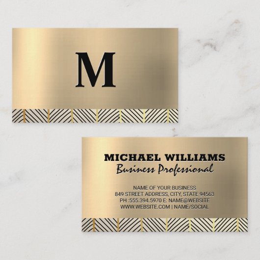 モノグラム金ゴールド金属パターン 名刺 (正面/裏面)