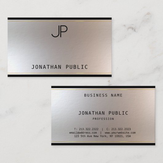 モノグラム金ゴールド銀エレガントテンプレートエクストラシック 名刺 (正面/裏面)