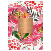 モノグラム金ゴールド銅メタリックピンク白色フローラ クリップボード (裏面)