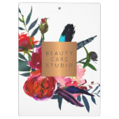 モノグラム金ゴールド銅メタリックピンク赤面フローラ クリップボード (裏面)