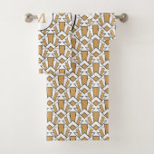 モノグラム金ゴールド、黒、白アールデコ扇花 バスタオルセット (インサイチュ)