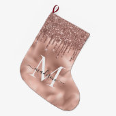 モノグラム金属バラ金ゴールドピンクグリッタードリップ ラージクリスマスストッキング (正面 (吊り時))