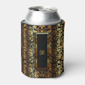 モノグラム金属金ゴールドとブラックダマスク 缶クーラー (缶正面)