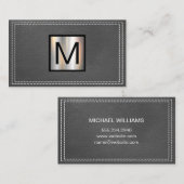 モノグラム金属 |ダブルステッチのグレーレザー 名刺 (正面/裏面)