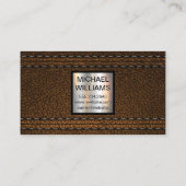 モノグラム金属 | ダブルステッチのブラウンレザー 名刺 (裏面)