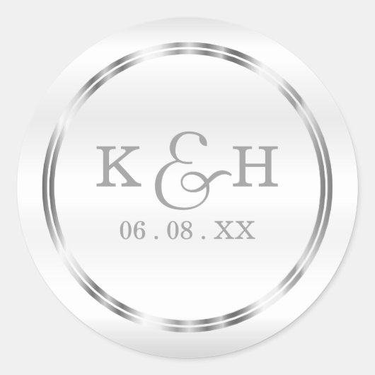 モノグラム銀および白の丸ラベル ラウンドシール (正面)