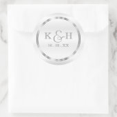 モノグラム銀および白の丸ラベル ラウンドシール (バッグ)