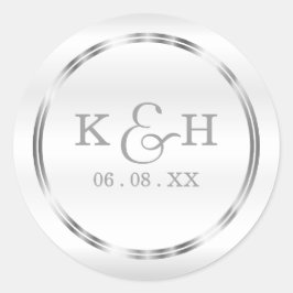 モノグラム銀および白の丸ラベル ラウンドシール