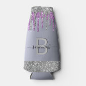 モノグラム銀グリッター紫の名前モノグラム ボトルクーラー (正面)