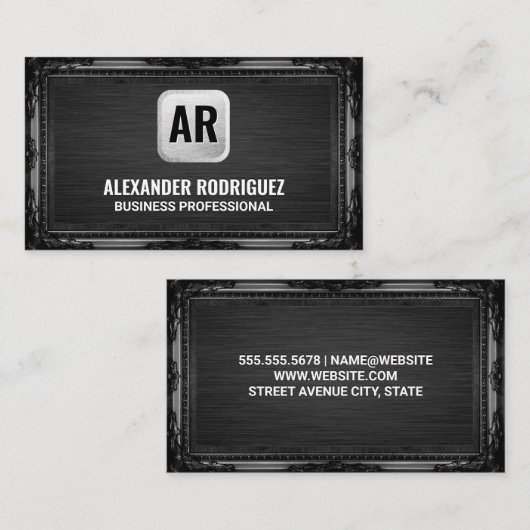 モノグラム銀バッキング |黒いアンティーク 名刺 (正面/裏面)