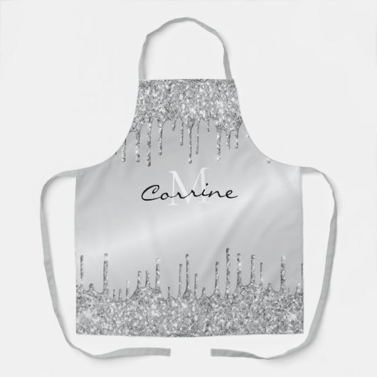 モノグラム銀滴下グリッター金属白金 エプロン (正面)