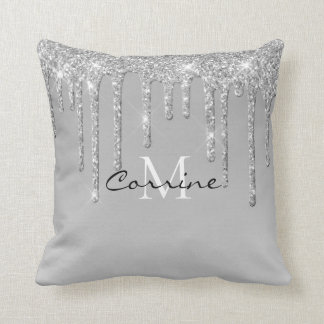 モノグラム銀滴下グリッター金属白金 クッション