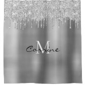 モノグラム銀滴下グリッター金属白金 シャワーカーテン (正面)
