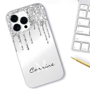 モノグラム銀滴下グリッター金属白金 Case-Mate iPhone 14 PRO MAXケース