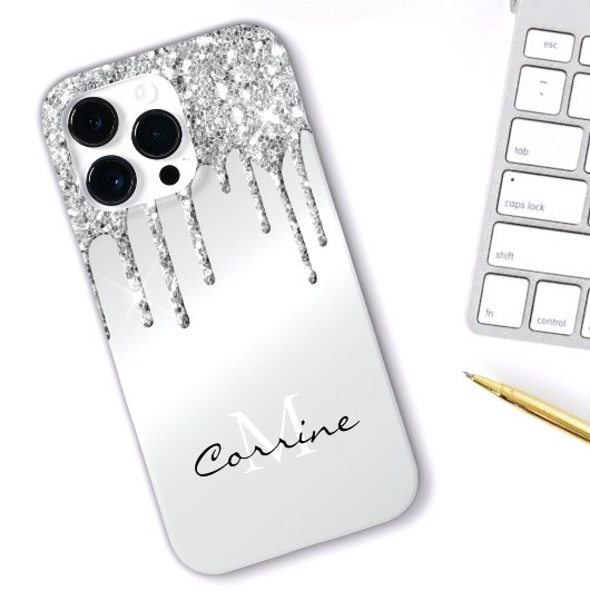 モノグラム銀滴下グリッター金属白金 Case-Mate iPhoneケース
