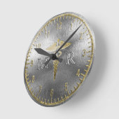 モノグラム銀製ドクタークロック ラウンド壁時計 (傾斜)