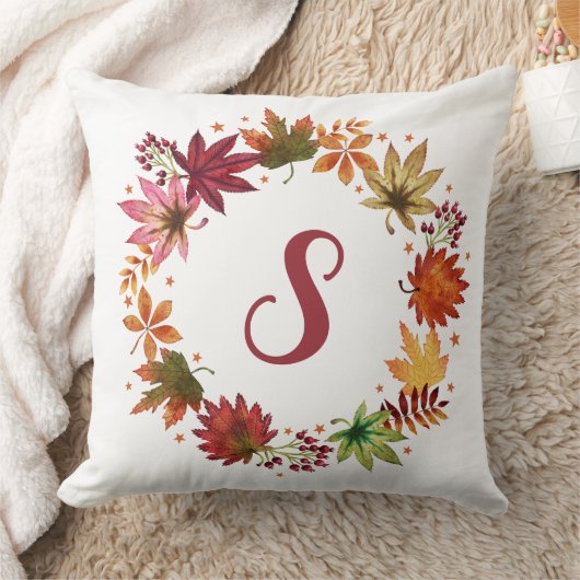 モノグラム離れ付き秋の落下リース クッション (ブランケット)