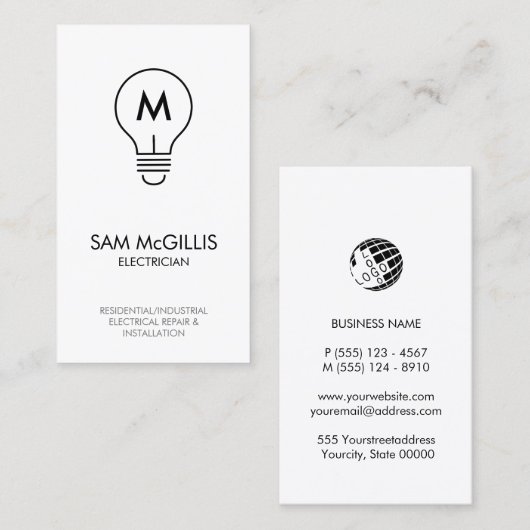 モノグラム電気工事士電気工事業者 名刺 (正面/裏面)