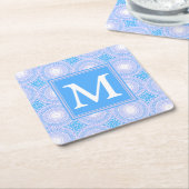 モノグラム電気青円パターン スクエアペーパーコースター (アングル)