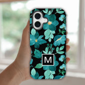 モノグラム青い花柄iPhoneケース iPhone 16ケース