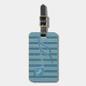 モノグラム音楽ノートストライプとブルーシェードの音楽 ラゲッジタグ (正面縦)