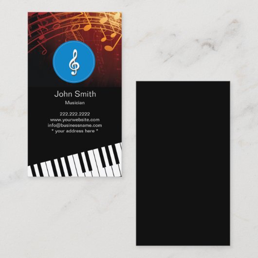 モノグラム音楽記号のピアノはミュージカルを調整します 名刺 (正面/裏面)