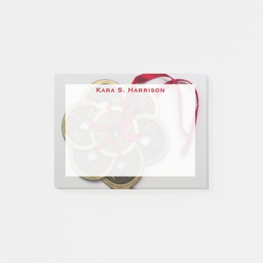 モノグラム風水コイ中国のンレッドリボン ポストイット (正面)